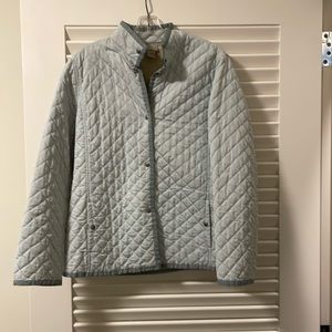 Sigrid Olsen M light blue quilted jacket with ribbon detail on front and sleeves